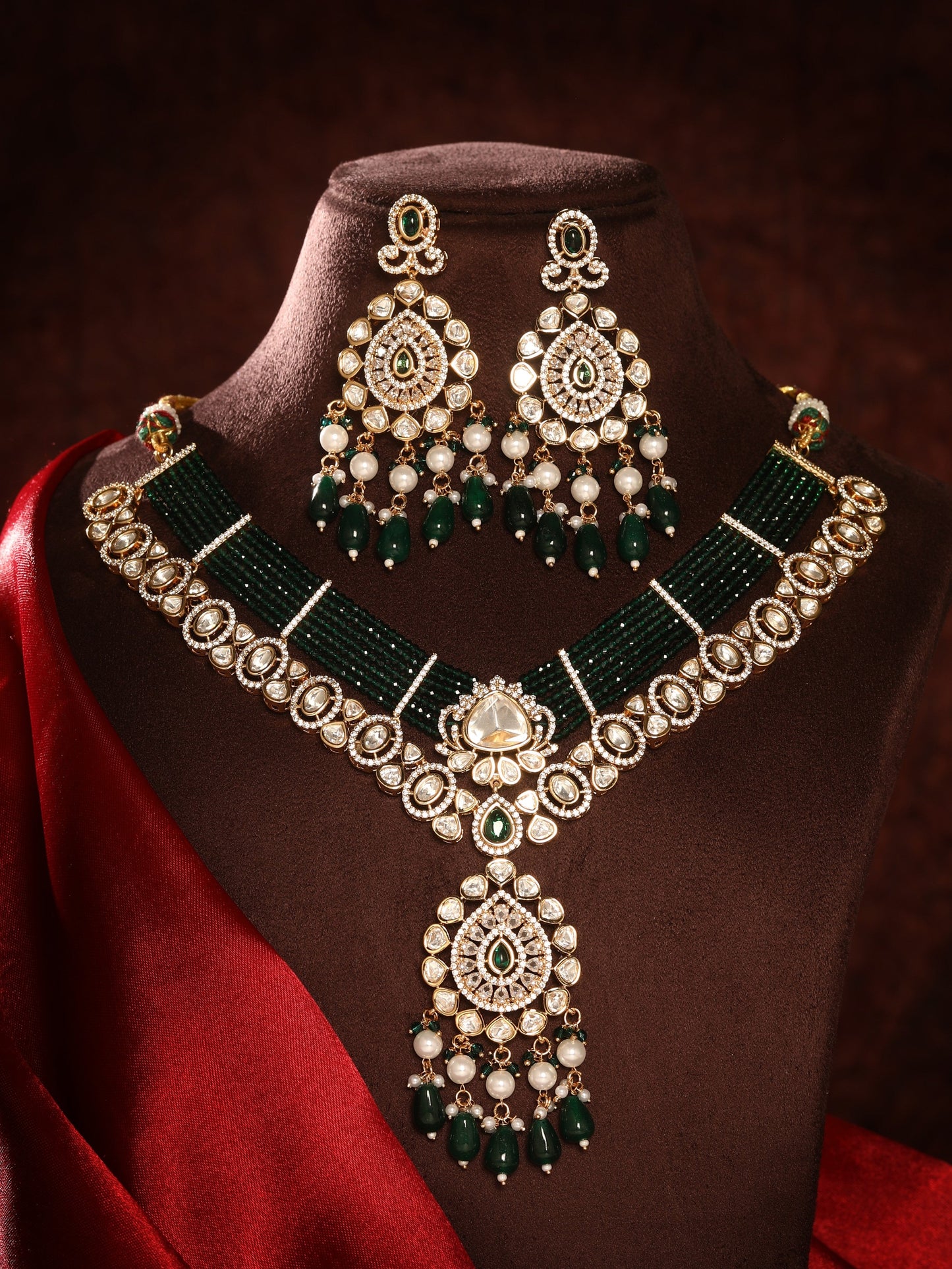 Carat Gold Plated Kundan Necklace Set  With Dangle Earring