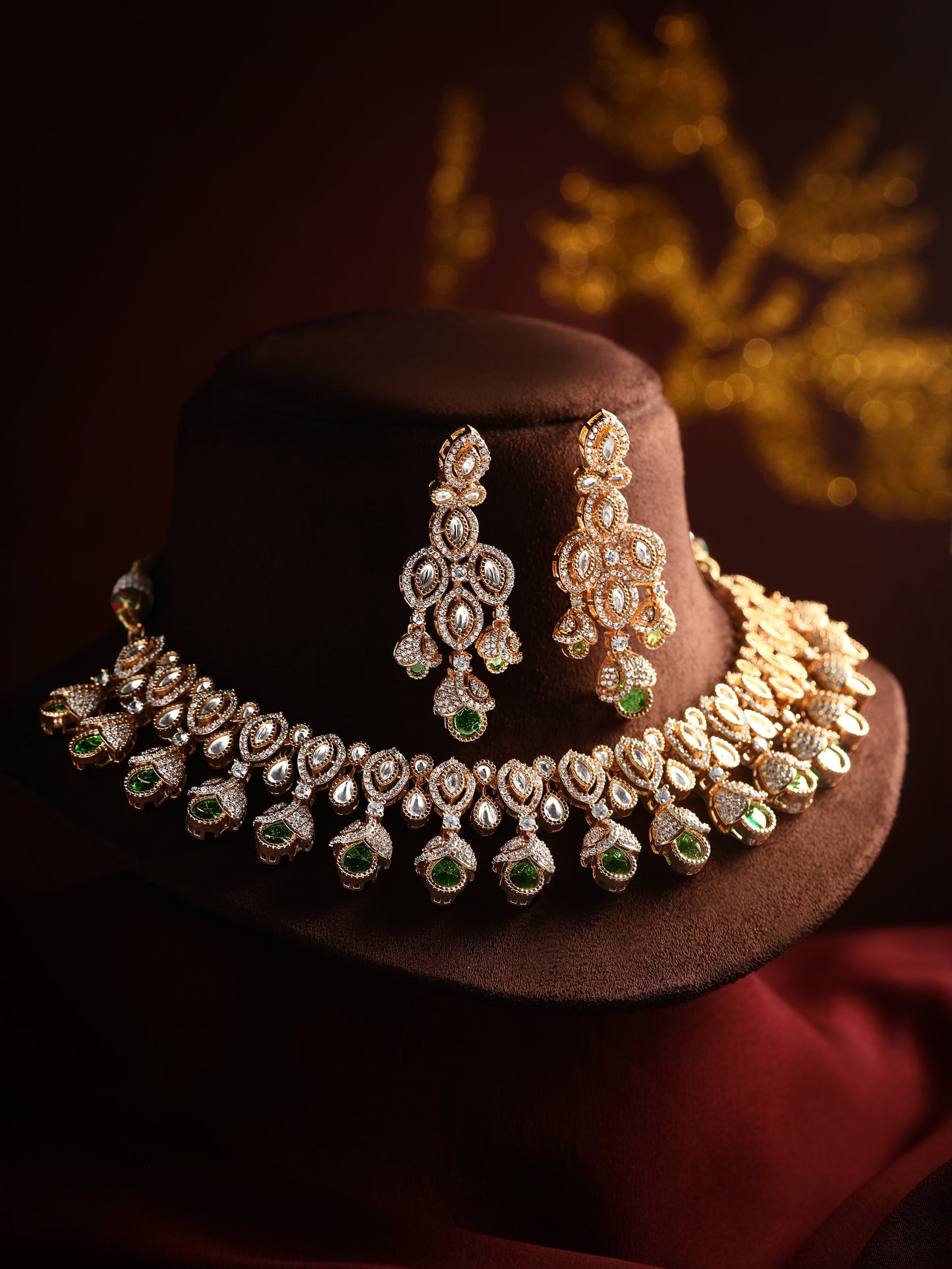 Carat Gold Plated Kundan Necklace Set  With Dangle Earring