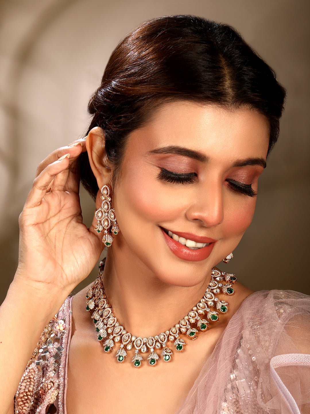 Carat Gold Plated Kundan Necklace Set  With Dangle Earring