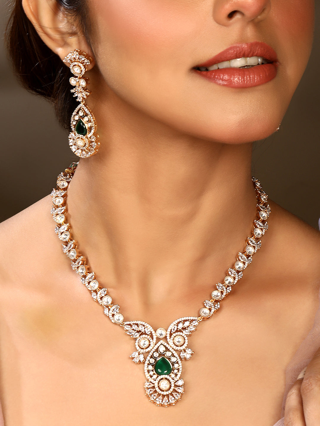 Carat Gold Plated Kundan Necklace Set  With Dangle Earring