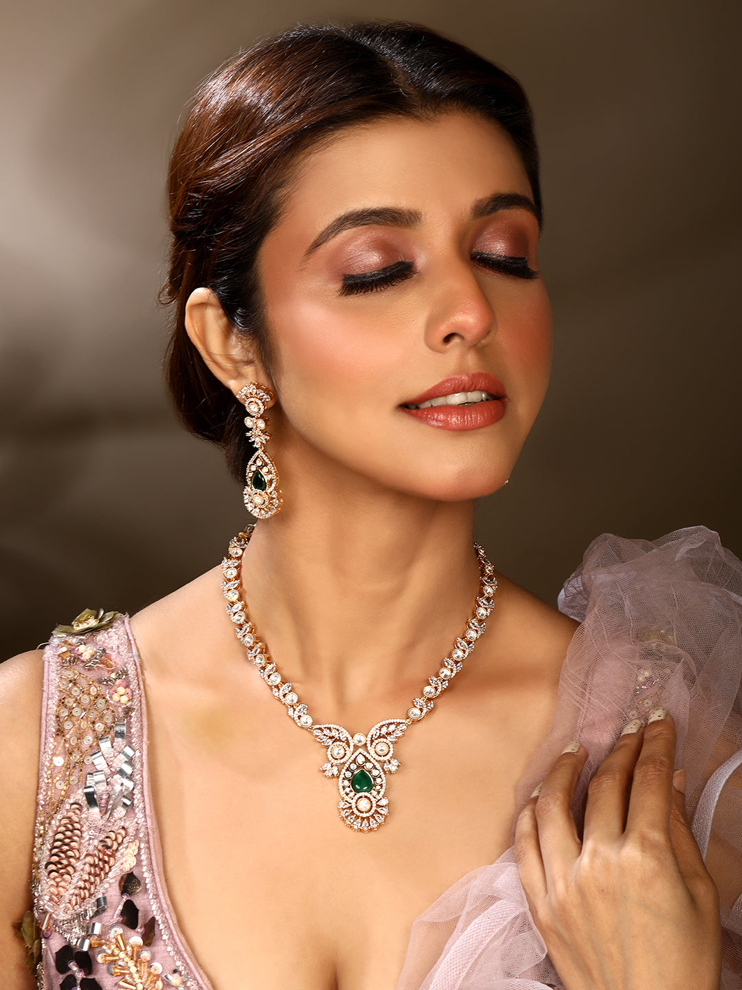 Carat Gold Plated Kundan Necklace Set  With Dangle Earring