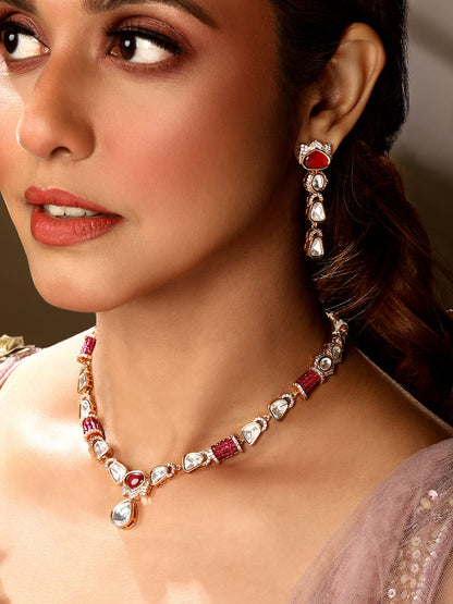 Carat Gold Plated Kundan Necklace Set  With Dangle Earring