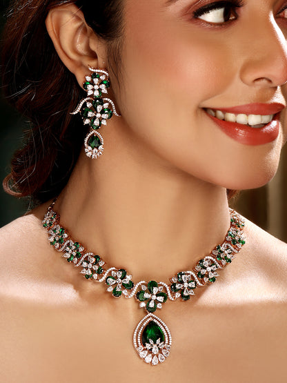 Carat Plating Cz American Diamond Necklace Set  With Dangle Earring