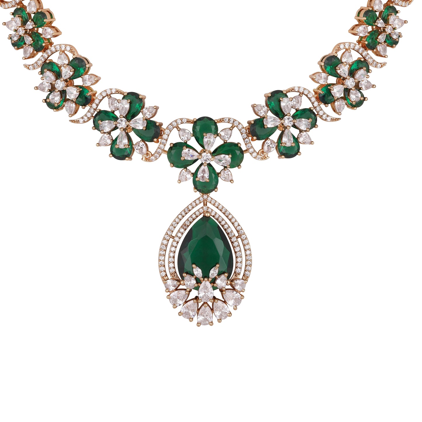 Carat Plating Cz American Diamond Necklace Set  With Dangle Earring
