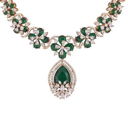 Carat Plating Cz American Diamond Necklace Set  With Dangle Earring