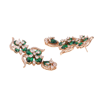 Carat Plating Cz American Diamond Necklace Set  With Dangle Earring