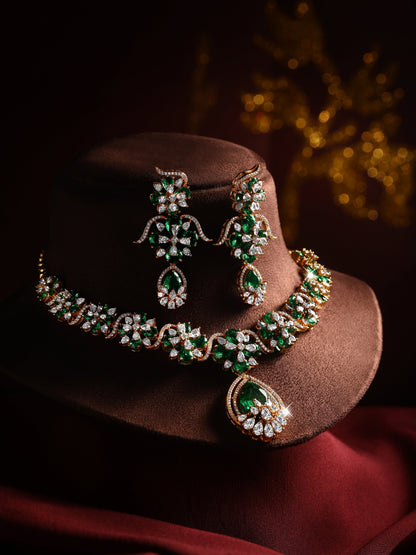 Carat Plating Cz American Diamond Necklace Set  With Dangle Earring