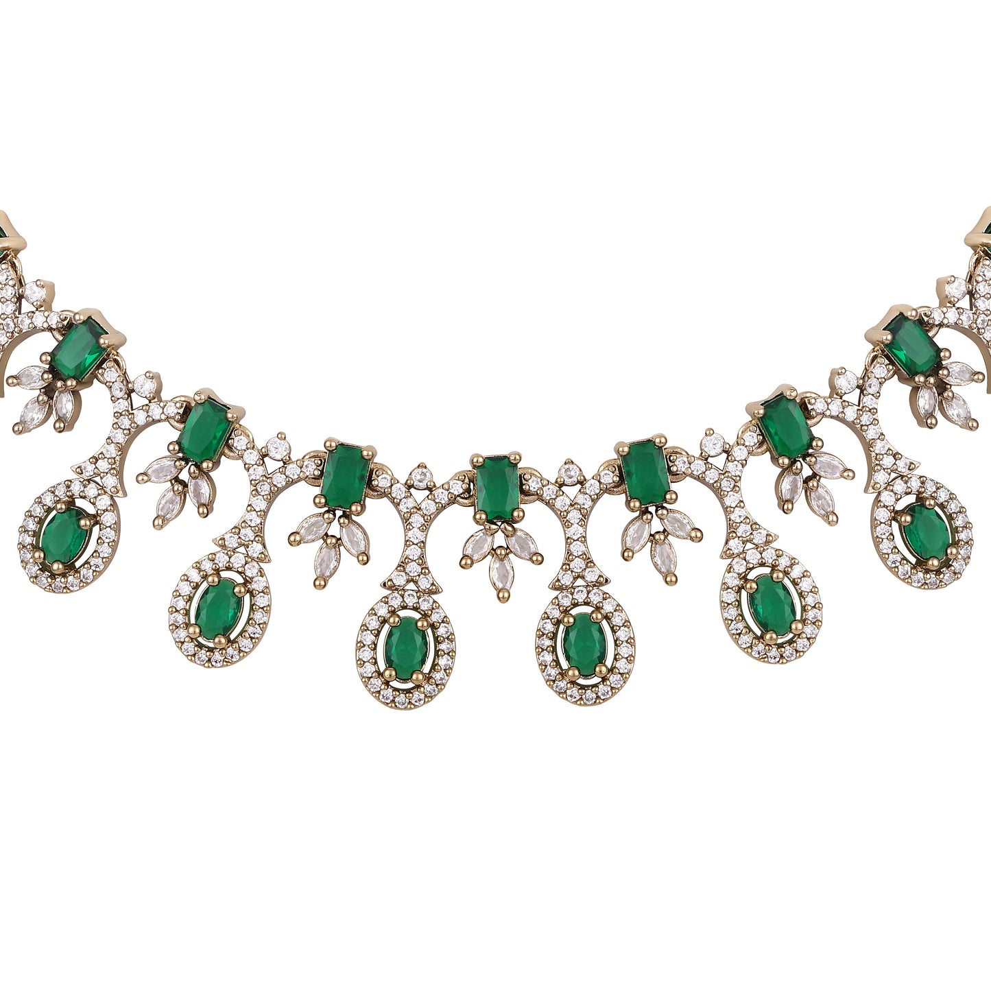 Rhodium  Mehandi Plating Cz American Diamond Necklace Set  With Dangle Earring