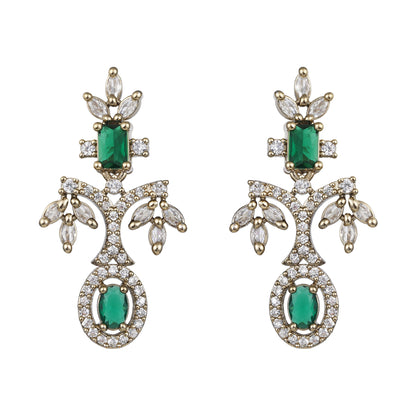 Rhodium  Mehandi Plating Cz American Diamond Necklace Set  With Dangle Earring