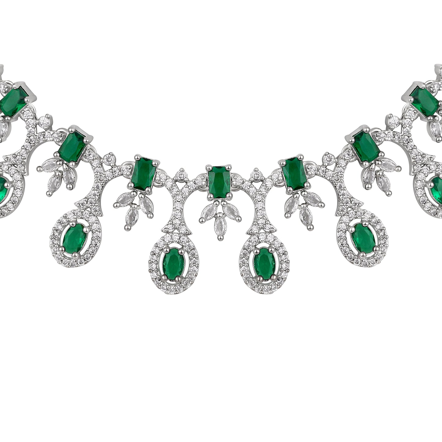 Rhodium  Plating Cz American Diamond Necklace Set  With Dangle Earring