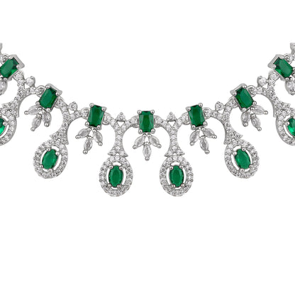 Rhodium  Plating Cz American Diamond Necklace Set  With Dangle Earring