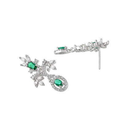 Rhodium  Plating Cz American Diamond Necklace Set  With Dangle Earring