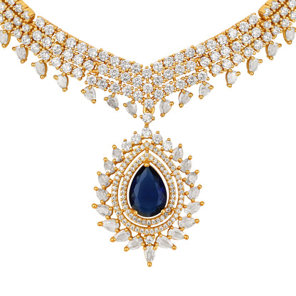 Gold Plating Cz American Diamond Necklace Set  With Dangle Earring