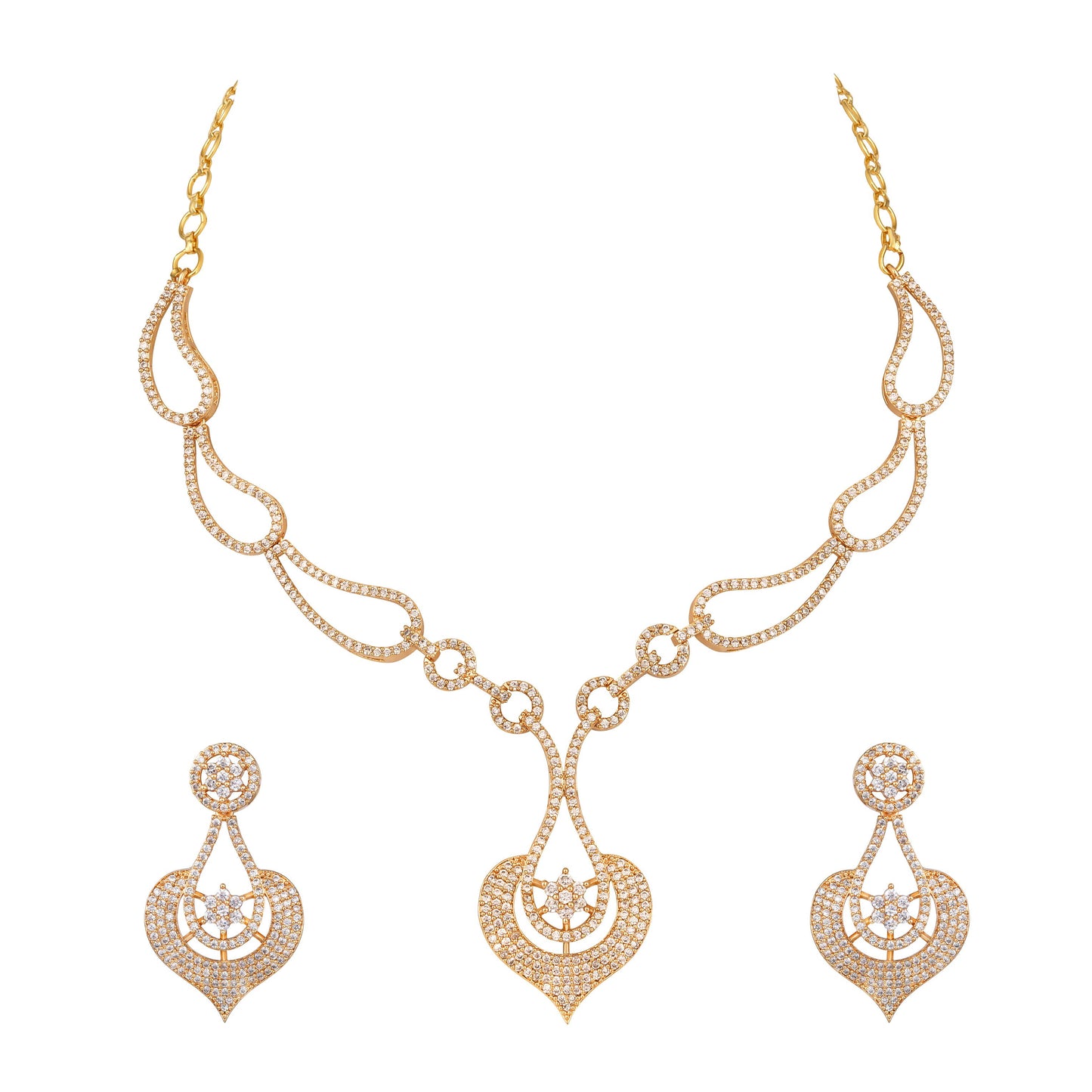Elegant Gold-Plated Sparkling Stone Studded Necklace Set