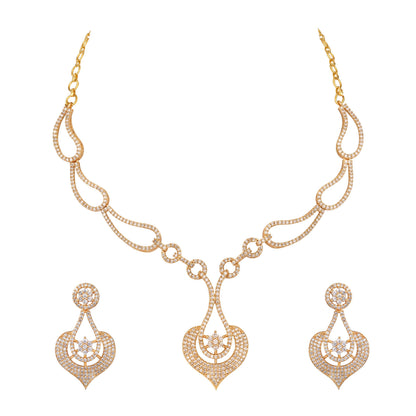 Elegant Gold-Plated Sparkling Stone Studded Necklace Set