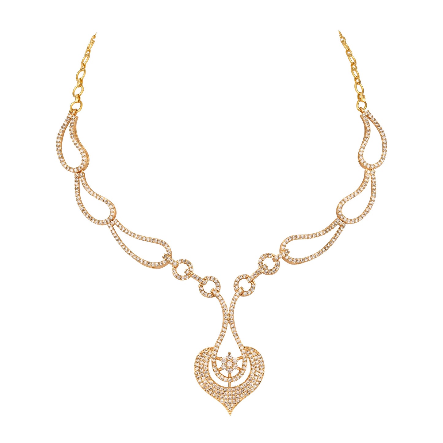 Elegant Gold-Plated Sparkling Stone Studded Necklace Set