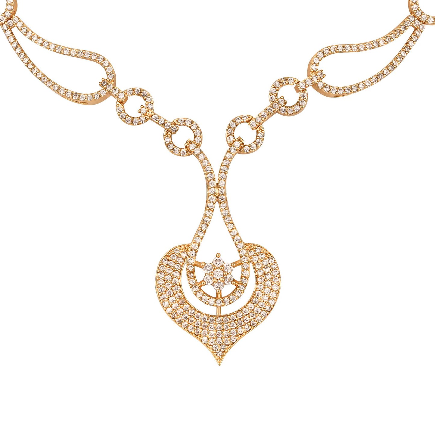 Elegant Gold-Plated Sparkling Stone Studded Necklace Set