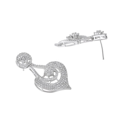 Rhodium  Plating Cubic Zirconia Necklace Set  With Dangle Earring