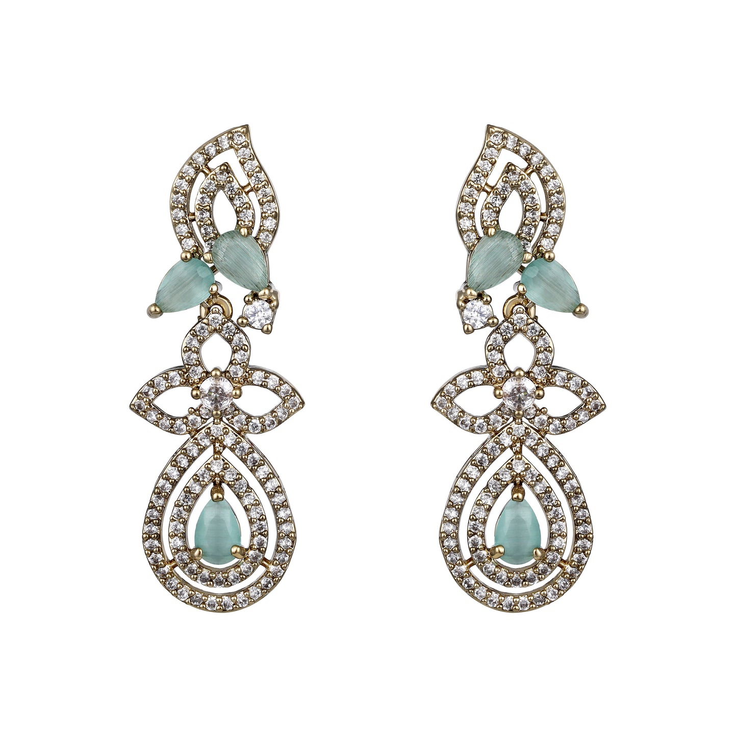 Rhodium Mehandi Plating Cz American Diamond Necklace Set  With Dangle Earring