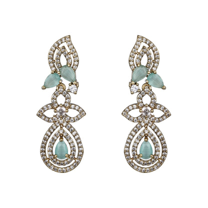 Rhodium Mehandi Plating Cz American Diamond Necklace Set  With Dangle Earring