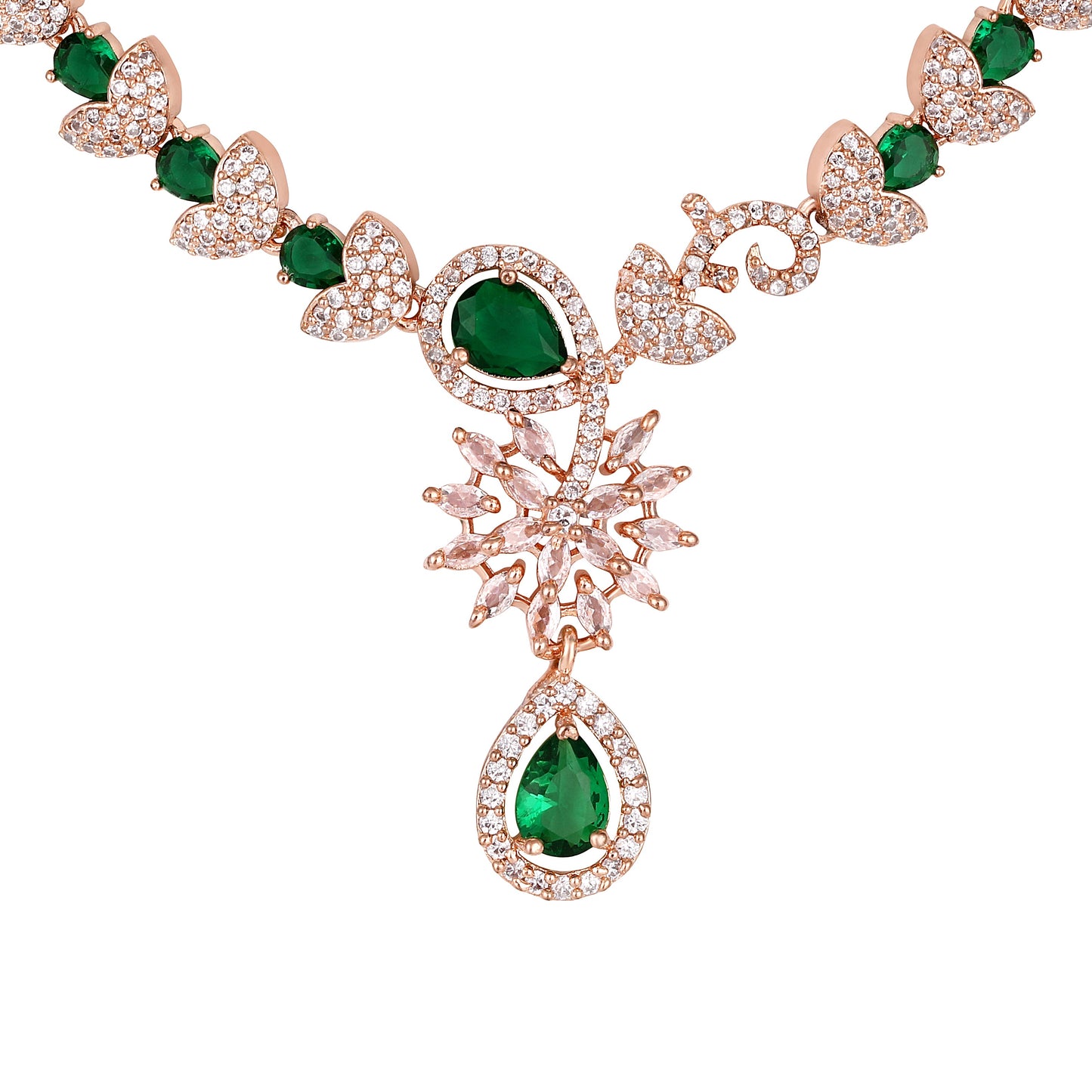 Carat Plating Cz American Diamond Necklace Set  With Dangle Earring