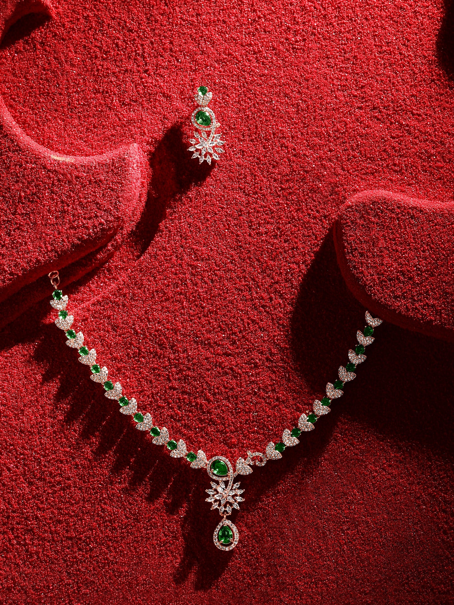 Carat Plating Cz American Diamond Necklace Set  With Dangle Earring