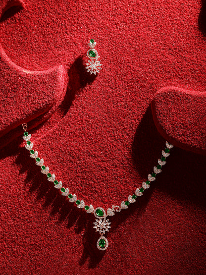 Carat Plating Cz American Diamond Necklace Set  With Dangle Earring