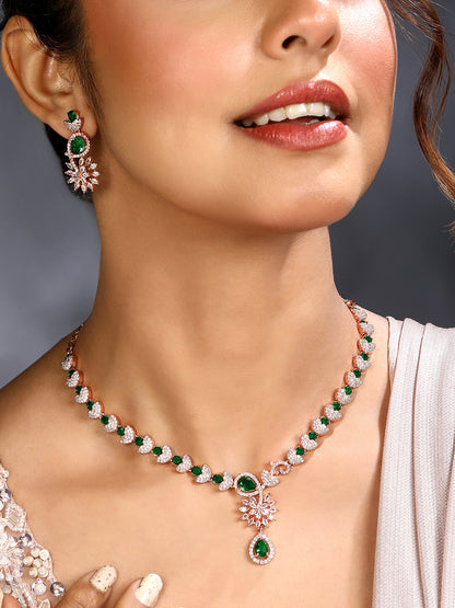 Carat Plating Cz American Diamond Necklace Set  With Dangle Earring