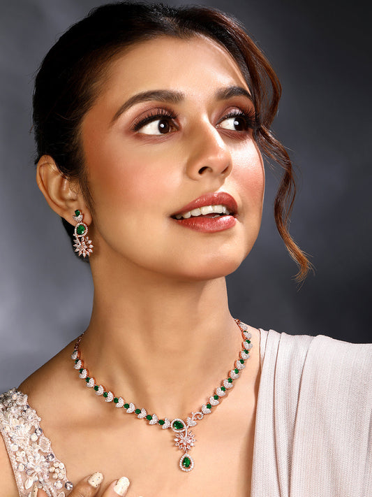 Carat Plating Cz American Diamond Necklace Set  With Dangle Earring