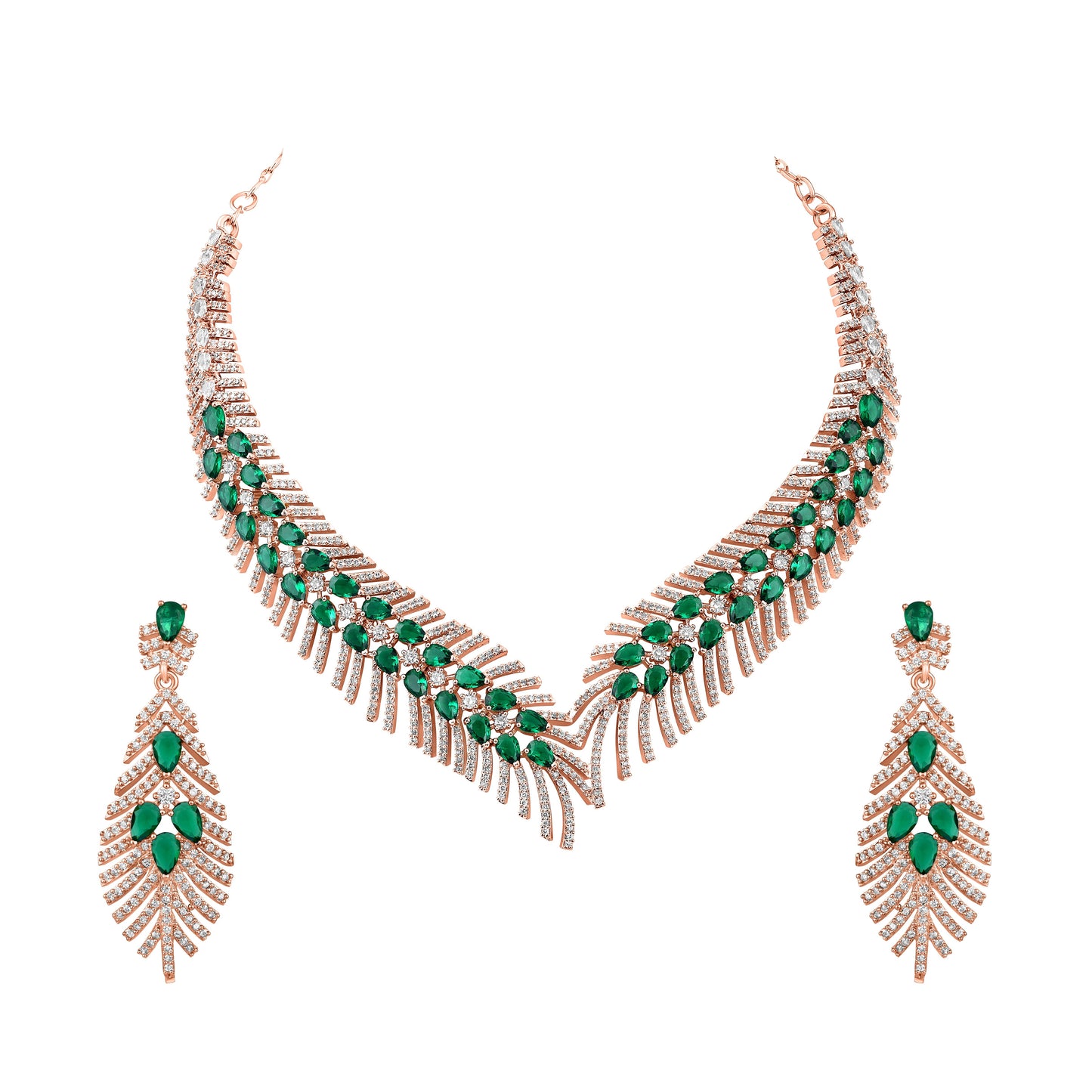 Carat Plating Cz American Diamond Necklace Set  With Dangle Earring