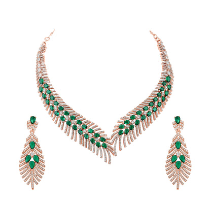 Carat Plating Cz American Diamond Necklace Set  With Dangle Earring