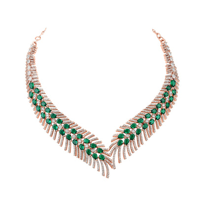 Carat Plating Cz American Diamond Necklace Set  With Dangle Earring