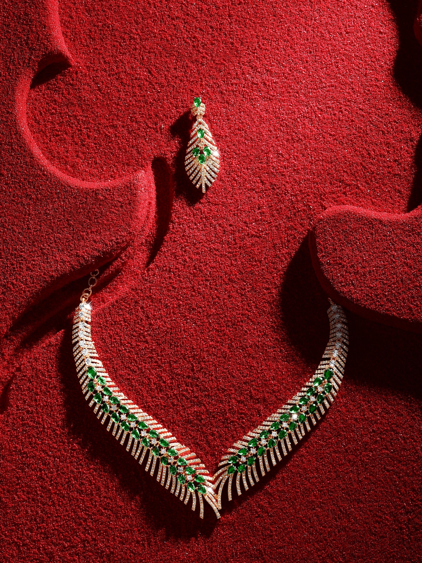 Carat Plating Cz American Diamond Necklace Set  With Dangle Earring