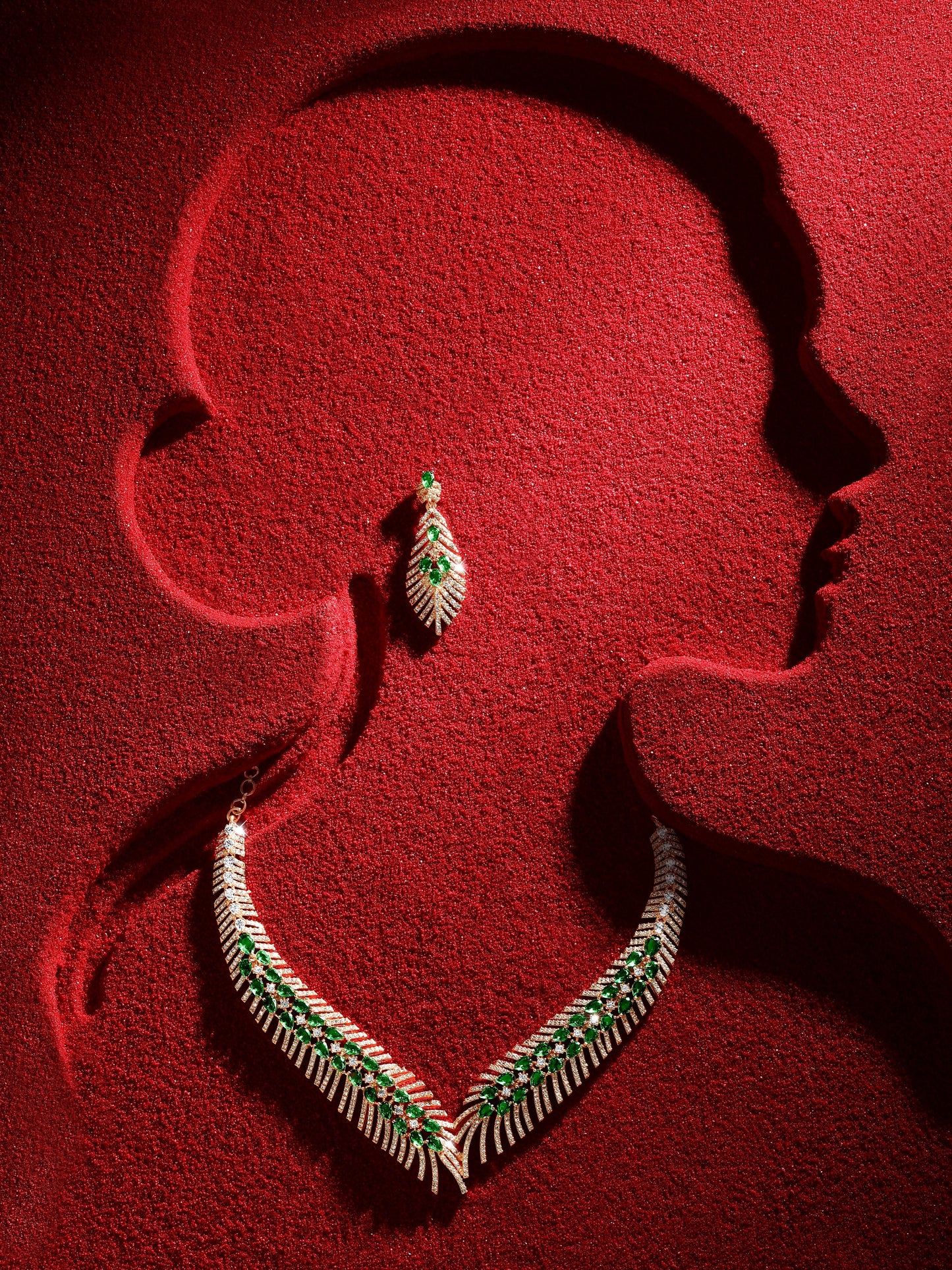 Carat Plating Cz American Diamond Necklace Set  With Dangle Earring