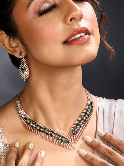 Carat Plating Cz American Diamond Necklace Set  With Dangle Earring