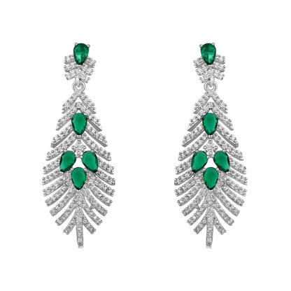 Elegant Rhodium-Plated Emerald Green Teardrop Necklace Set