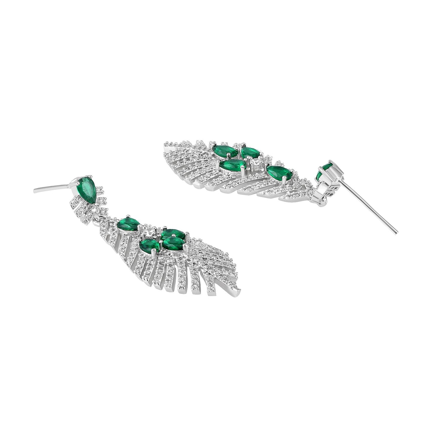 Elegant Rhodium-Plated Emerald Green Teardrop Necklace Set