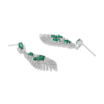 Elegant Rhodium-Plated Emerald Green Teardrop Necklace Set