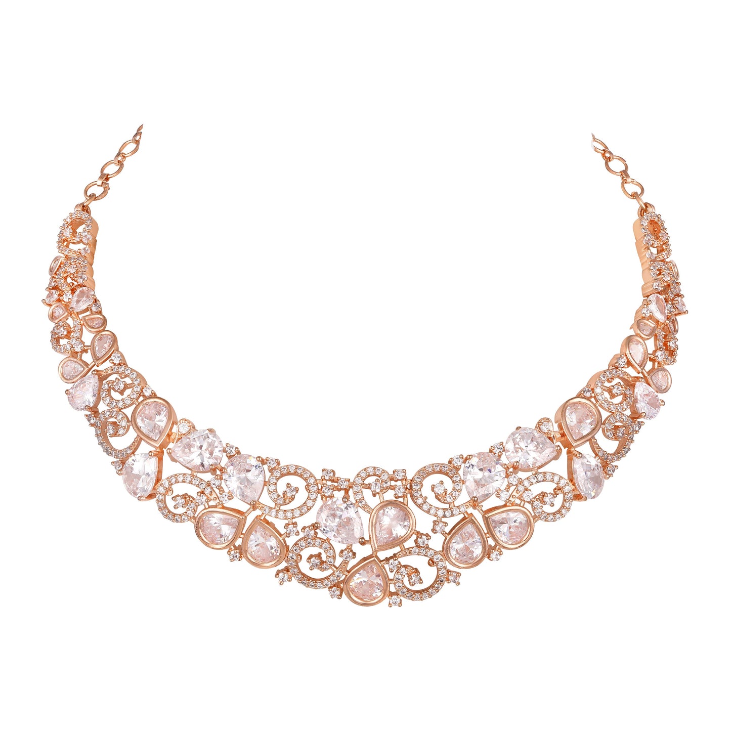 Carat Plating Cz American Diamond Necklace Set  With Dangle Earring