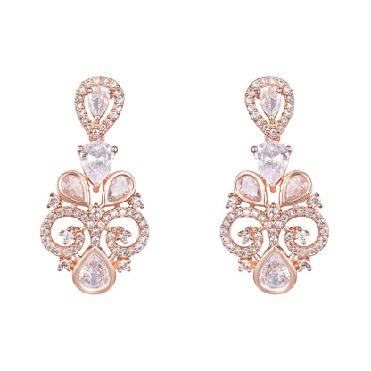 Carat Plating Cz American Diamond Necklace Set  With Dangle Earring