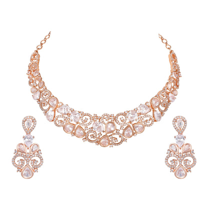 Carat Plating Cz American Diamond Necklace Set  With Dangle Earring