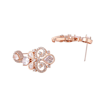 Carat Plating Cz American Diamond Necklace Set  With Dangle Earring