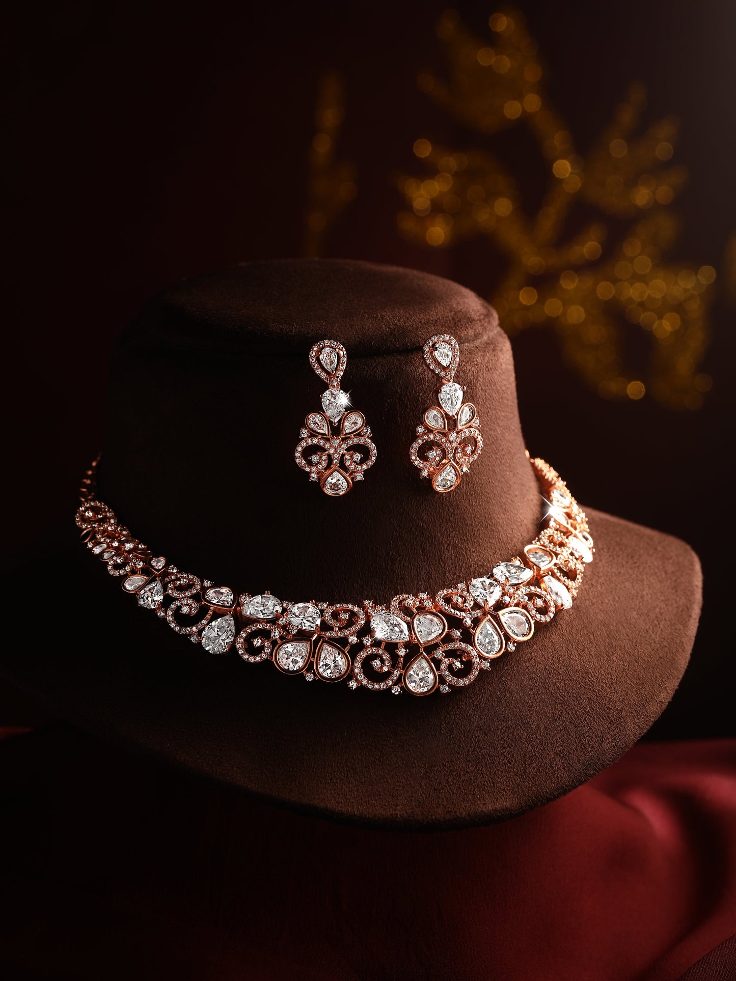 Carat Plating Cz American Diamond Necklace Set  With Dangle Earring