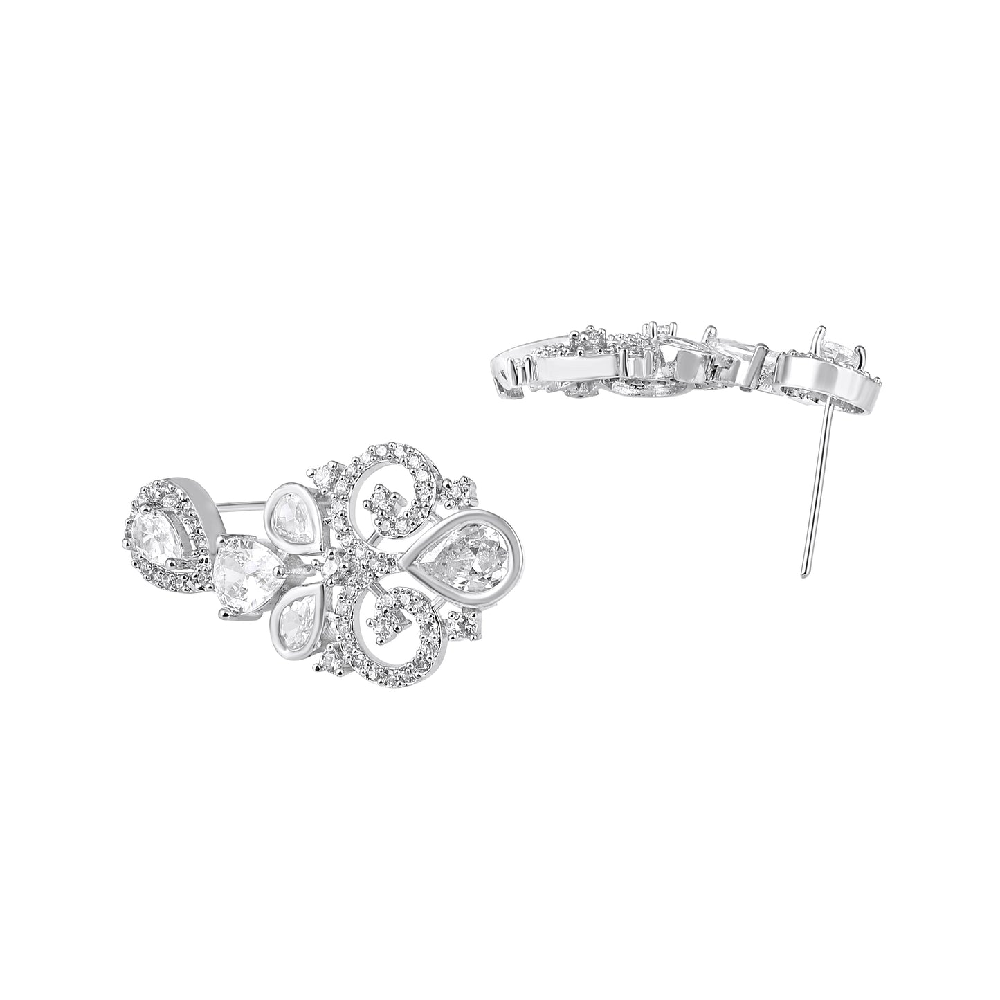 Rhodium  Plating Cz American Diamond Necklace Set  With Dangle Earring