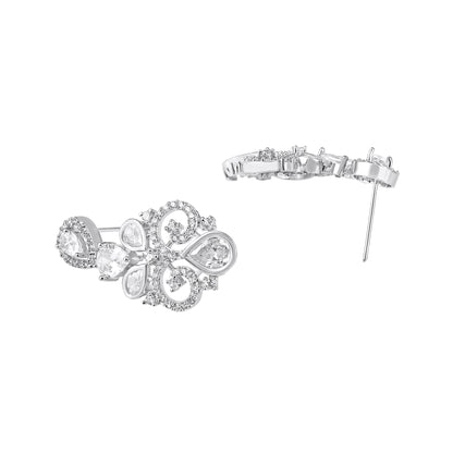 Rhodium  Plating Cz American Diamond Necklace Set  With Dangle Earring