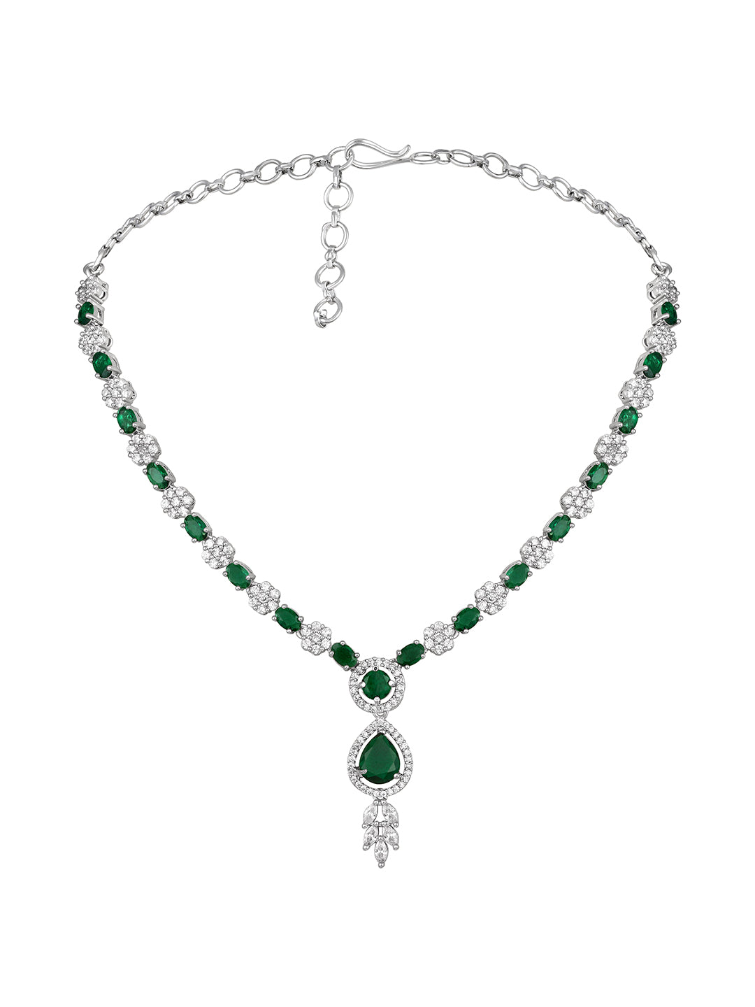 Silver-Plated Emerald & Diamond Cubic Zirconia Necklace Set