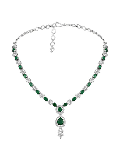 Silver-Plated Emerald & Diamond Cubic Zirconia Necklace Set