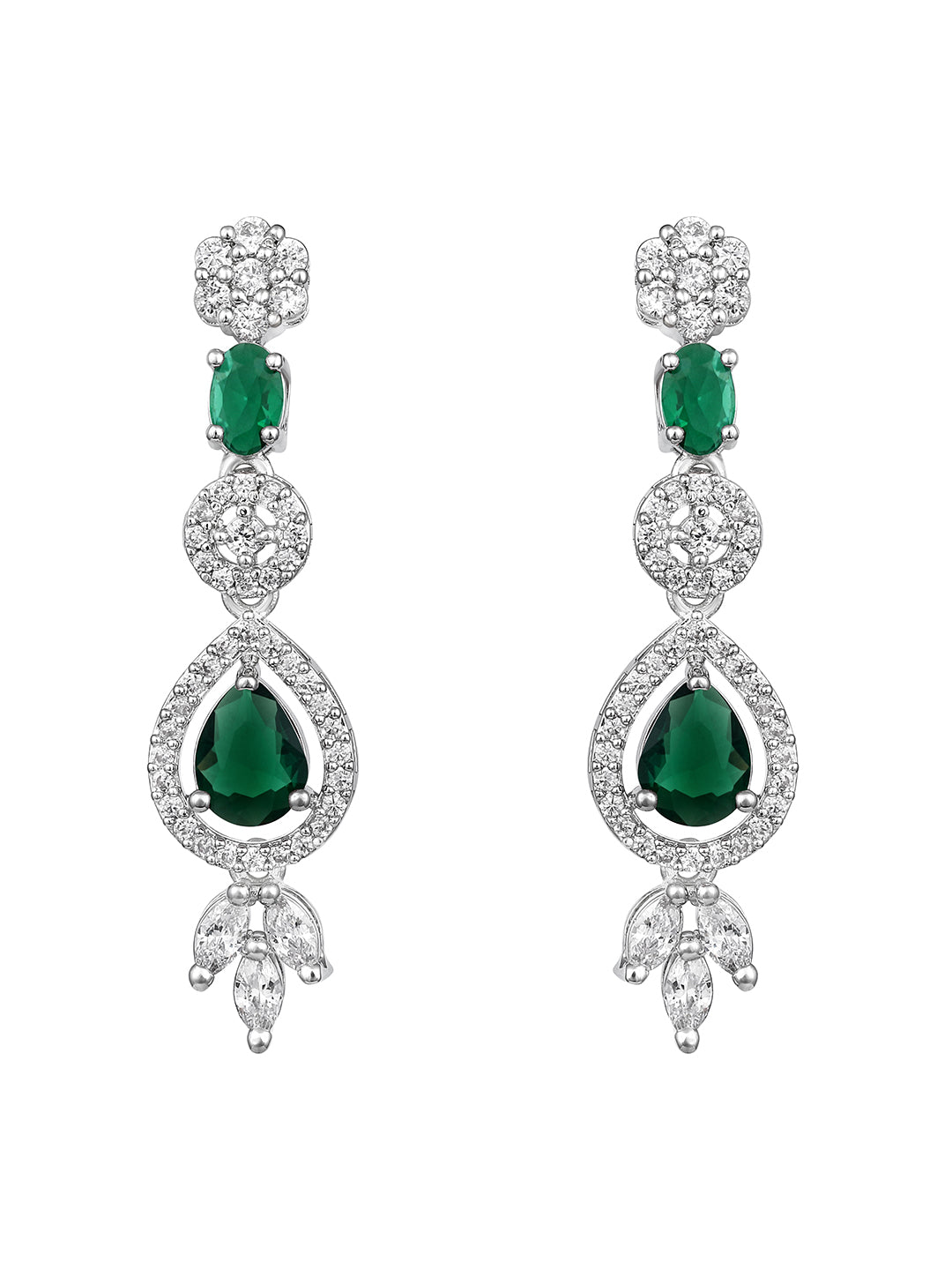 Silver-Plated Emerald & Diamond Cubic Zirconia Necklace Set