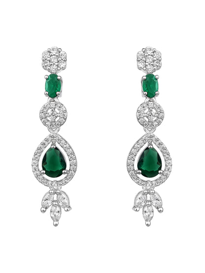 Silver-Plated Emerald & Diamond Cubic Zirconia Necklace Set