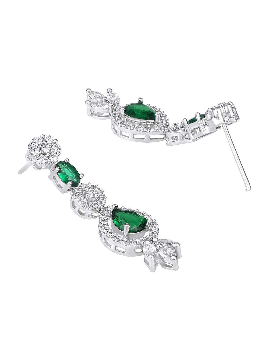 Silver-Plated Emerald & Diamond Cubic Zirconia Necklace Set